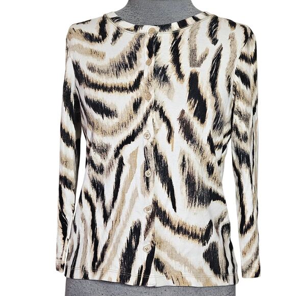 Animal Print Button Up Cotton Cardigan Sweater Size Small - Picture 1 of 4